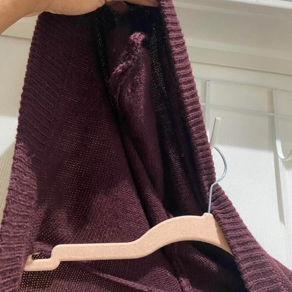 New York & Company burgundy long‎ cardigan with pockets and hoodie